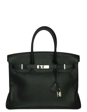 Hermes Black Leather 35cm Birkin Bag PHW