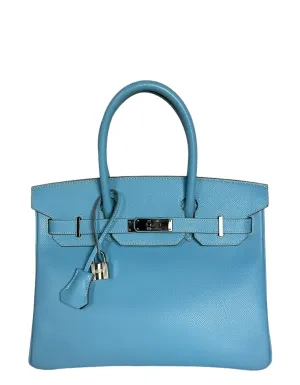 Hermes Blue Celeste/ Mykonos Epsom Leather 30cm Candy Birkin Bag PHW