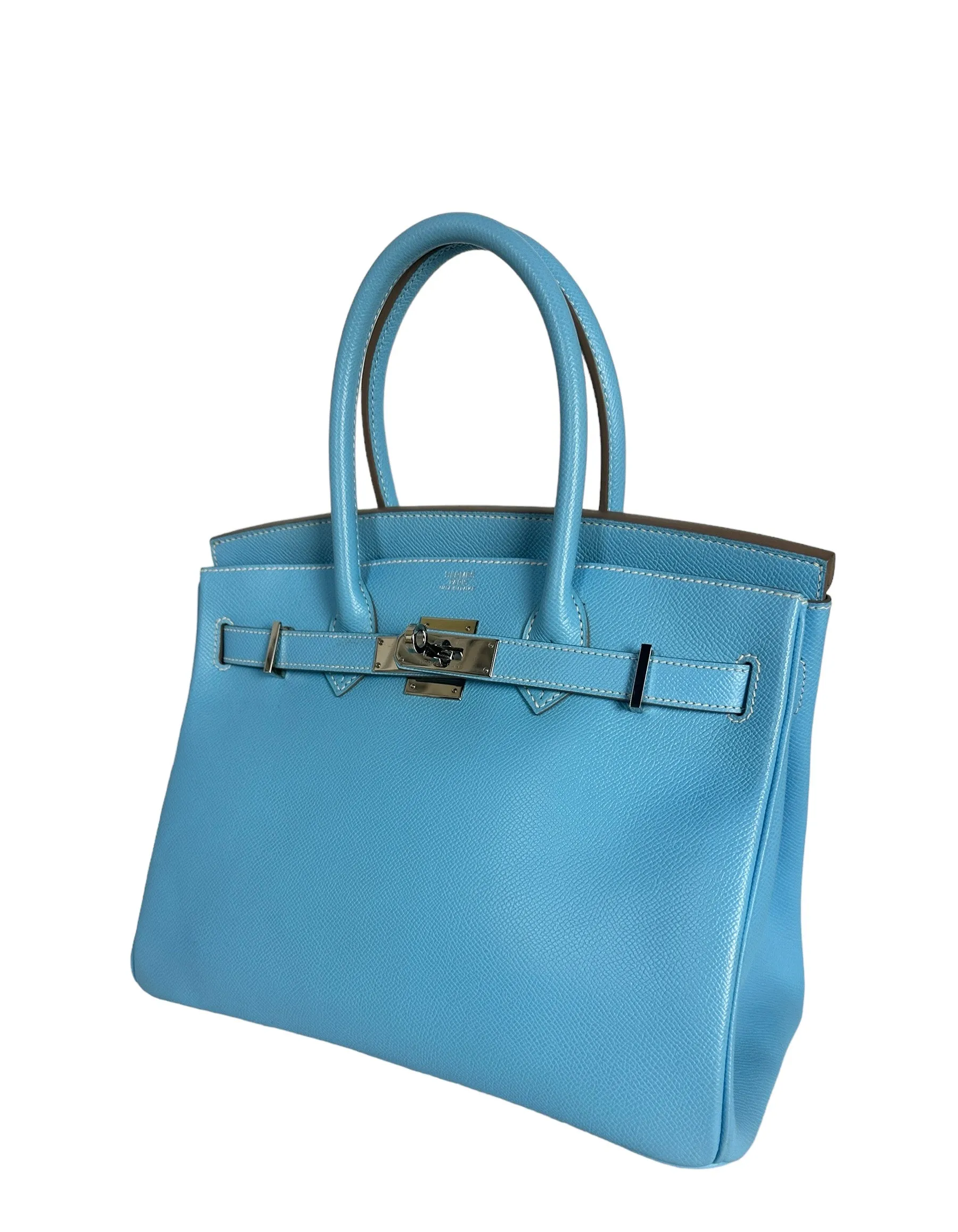 Hermes Blue Celeste/ Mykonos Epsom Leather 30cm Candy Birkin Bag PHW