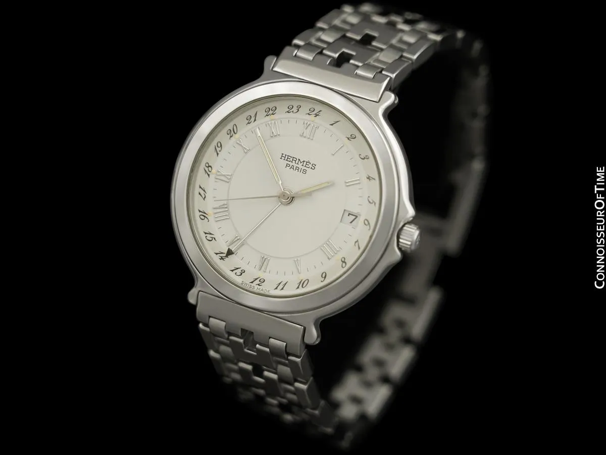 Hermes Mens Full Size Captain Nemo GMT Quartz Watch - Stainless Steel