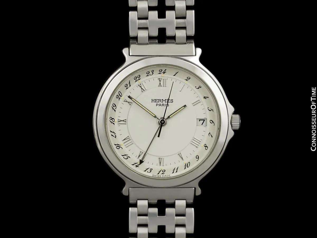 Hermes Mens Full Size Captain Nemo GMT Quartz Watch - Stainless Steel
