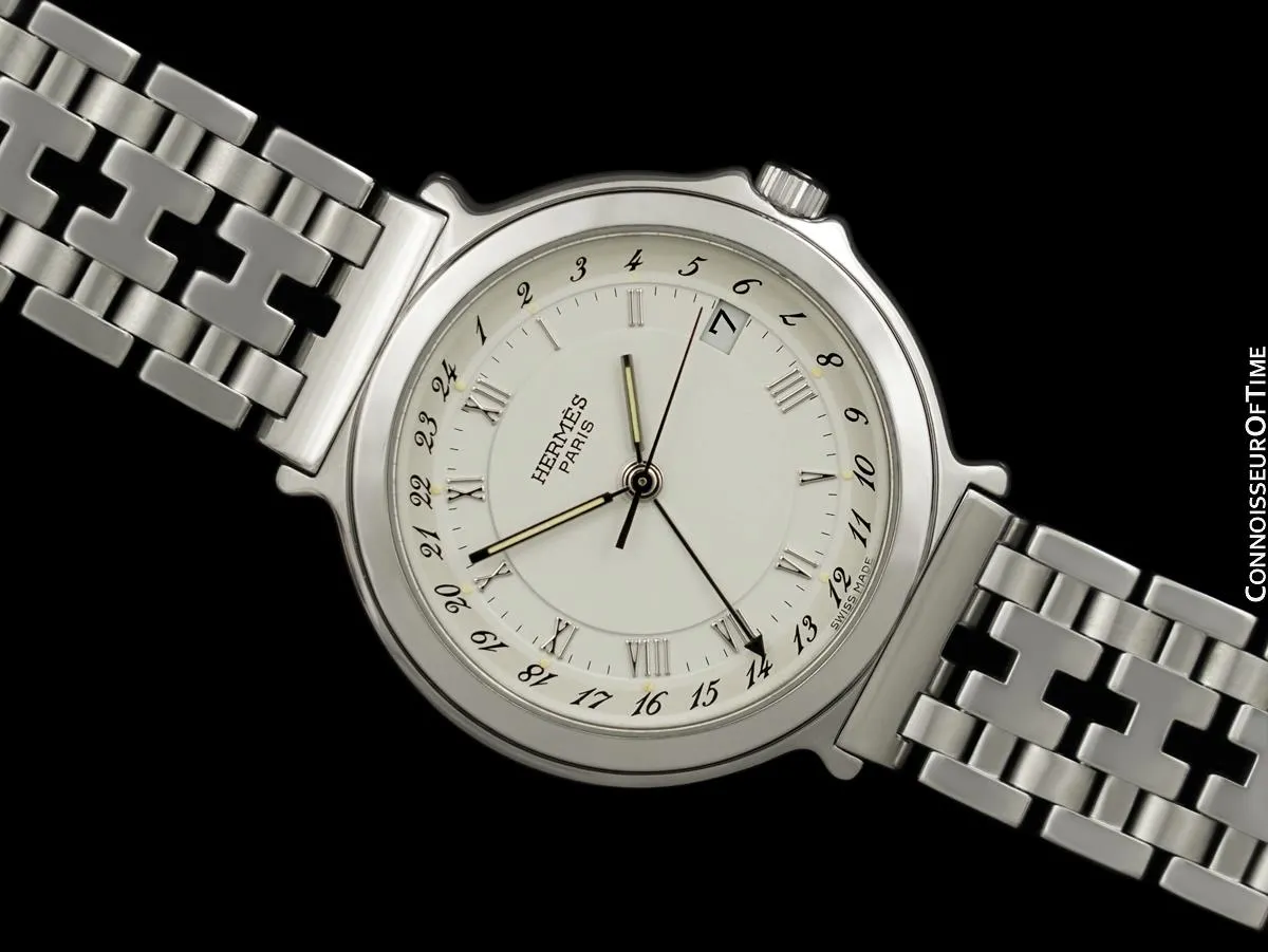 Hermes Mens Full Size Captain Nemo GMT Quartz Watch - Stainless Steel