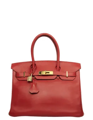 Hermes Red Swift Leather 30cm Birkin Bag GHW
