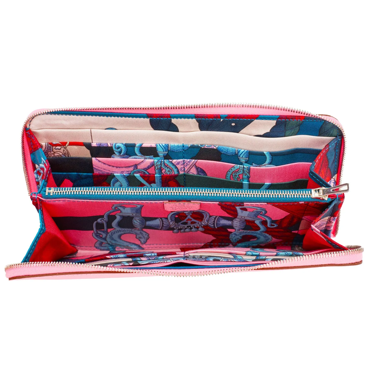 Hermes Rose Confetti Pink Silk-In Wallet Silk Interior Della Cavalleria Gift
