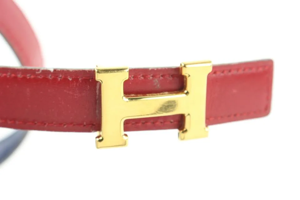 Hermès 18mm Red x Navy x Gold Reversible H Logo Belt Kit 587her315