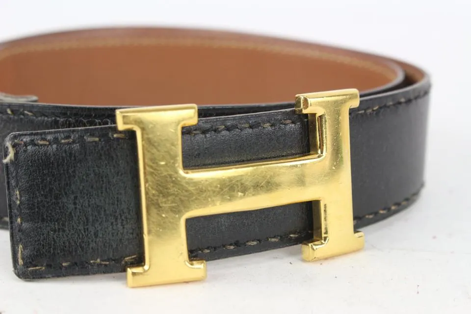 Hermès 32mm Reversible H Logo Belt Kit Black x Brown x Gold 73her726