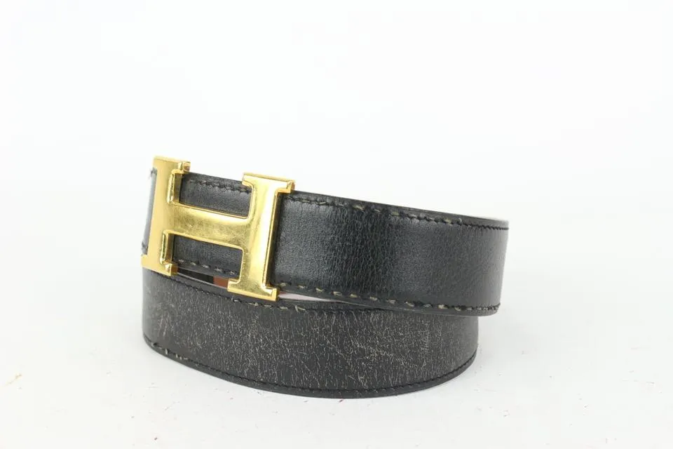 Hermès 32mm Reversible H Logo Belt Kit Black x Brown x Gold 73her726