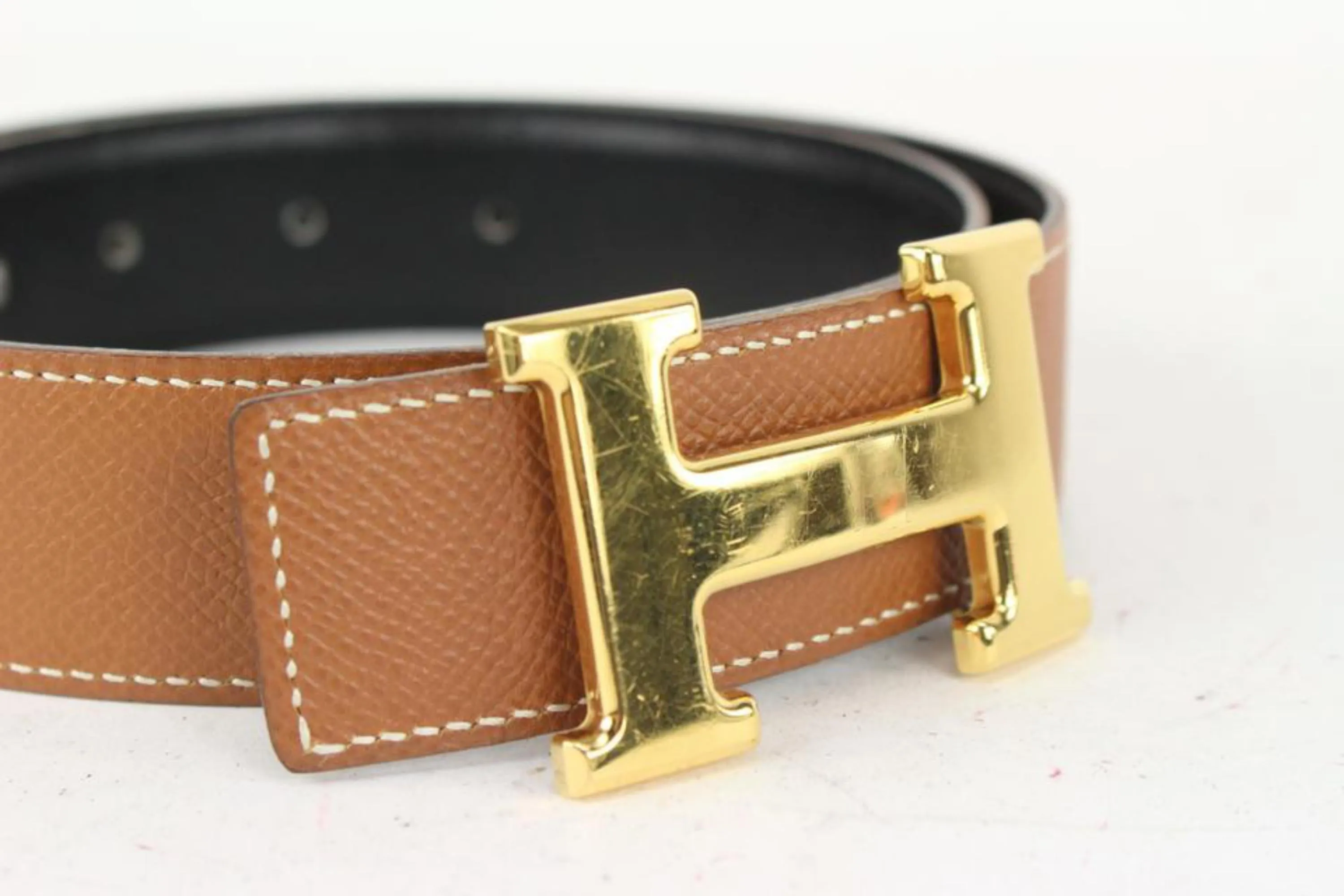 Hermès 32mm Reversible H Logo Belt Kit Brown x Black x Gold 1H96a
