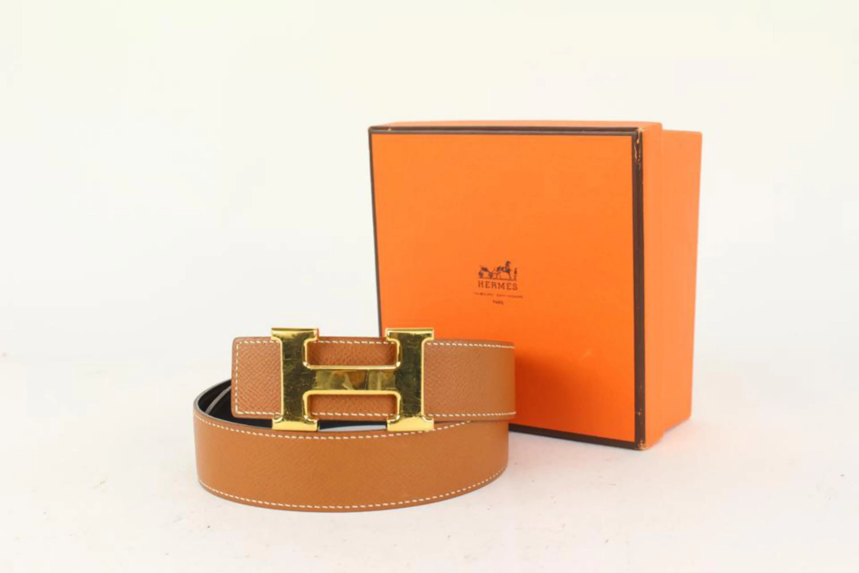 Hermès 32mm Reversible H Logo Belt Kit Brown x Black x Gold 1H96a
