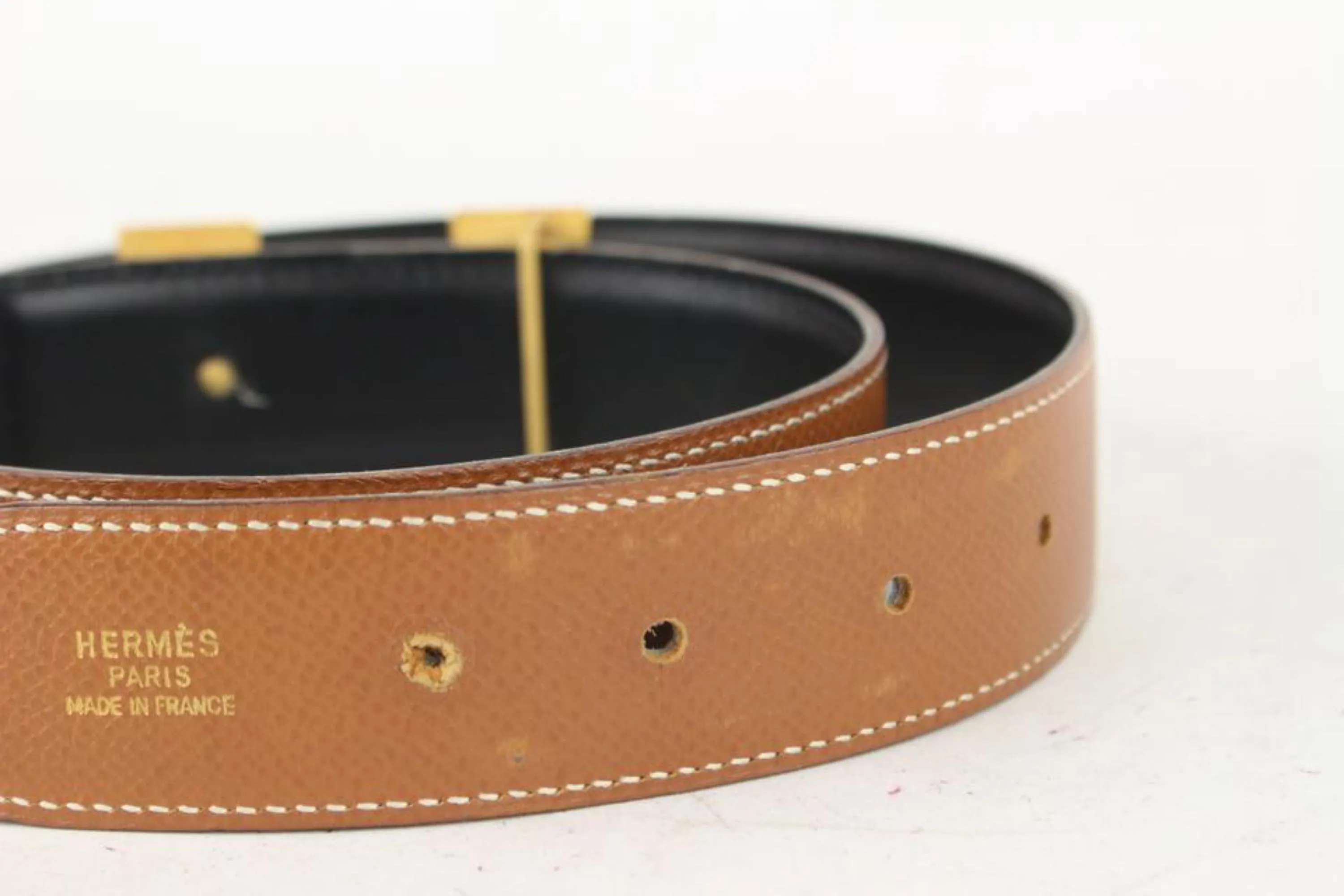 Hermès 32mm Reversible H Logo Belt Kit Brown x Black x Gold 1H96a