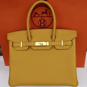 Hermès Birkin 30 Jaune Ambre Taurillon Clemence Gold Hardware GHW