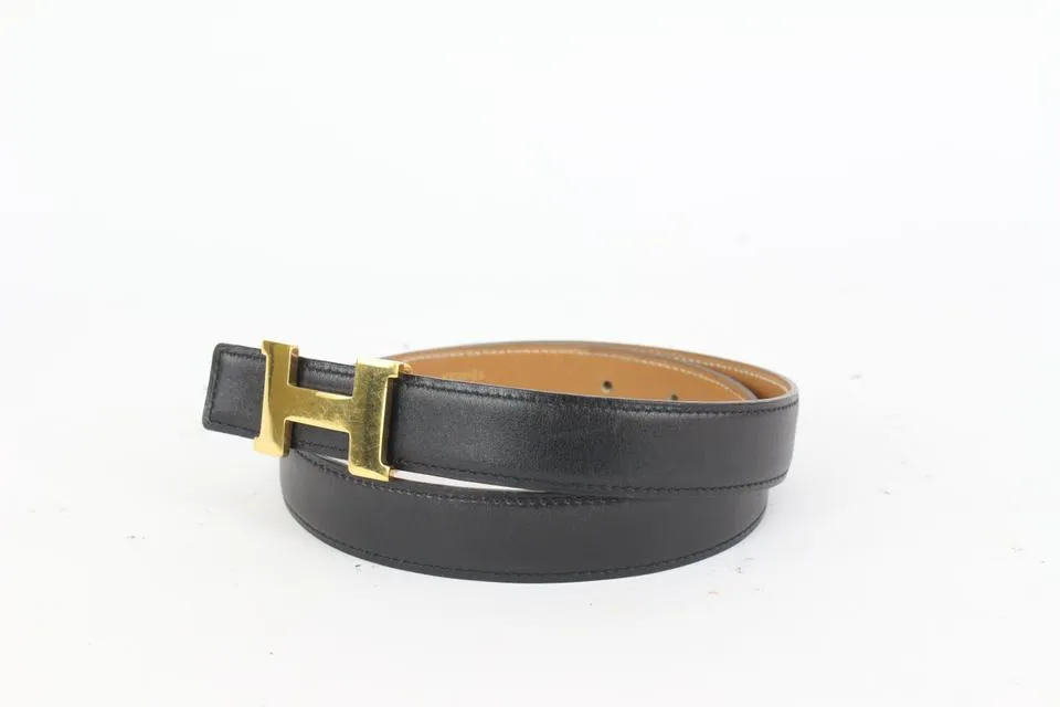 Hermès Black x Brown 24mm Reversible H Logo Belt Kit 830her28