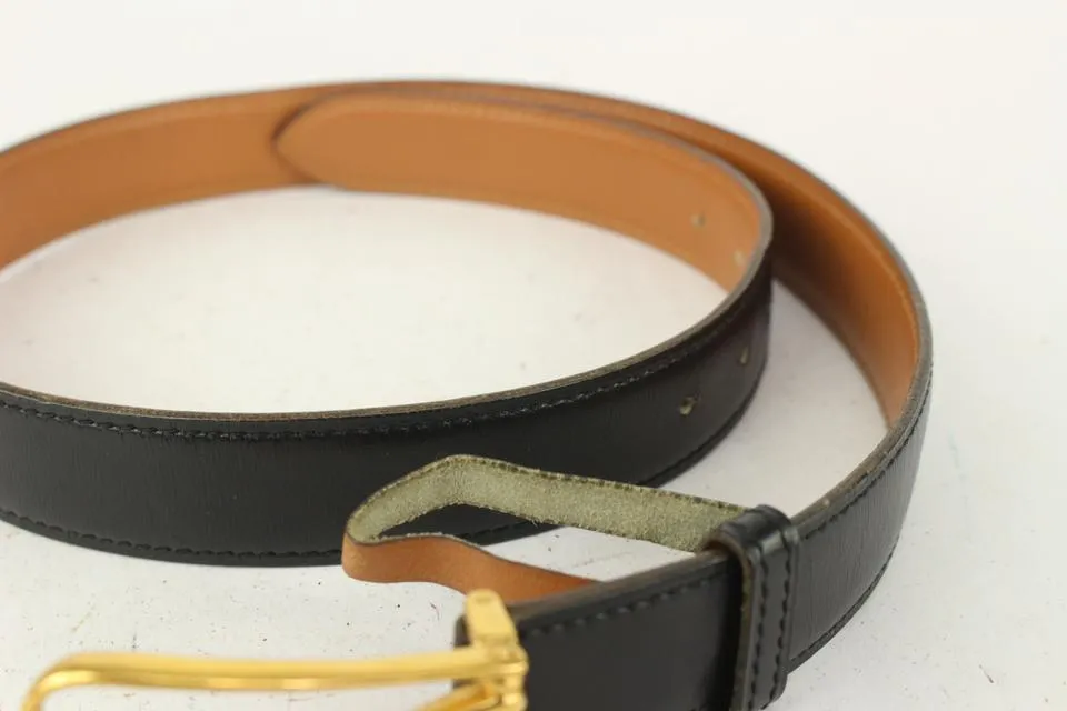 Hermès Black x Gold Wishbone Horseshoe Belt 823her26