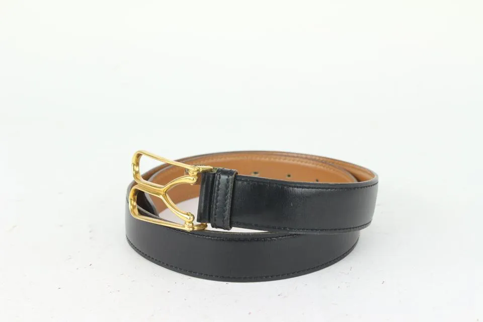 Hermès Black x Gold Wishbone Horseshoe Belt 823her26