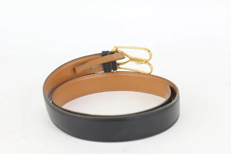 Hermès Black x Gold Wishbone Horseshoe Belt 823her26