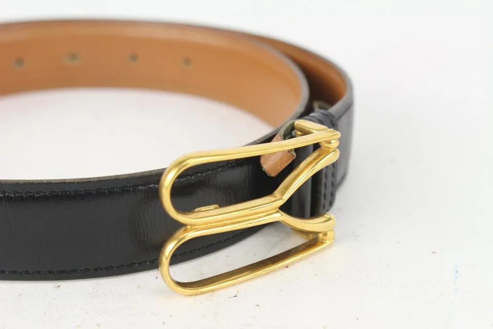 Hermès Black x Gold Wishbone Horseshoe Belt 823her26