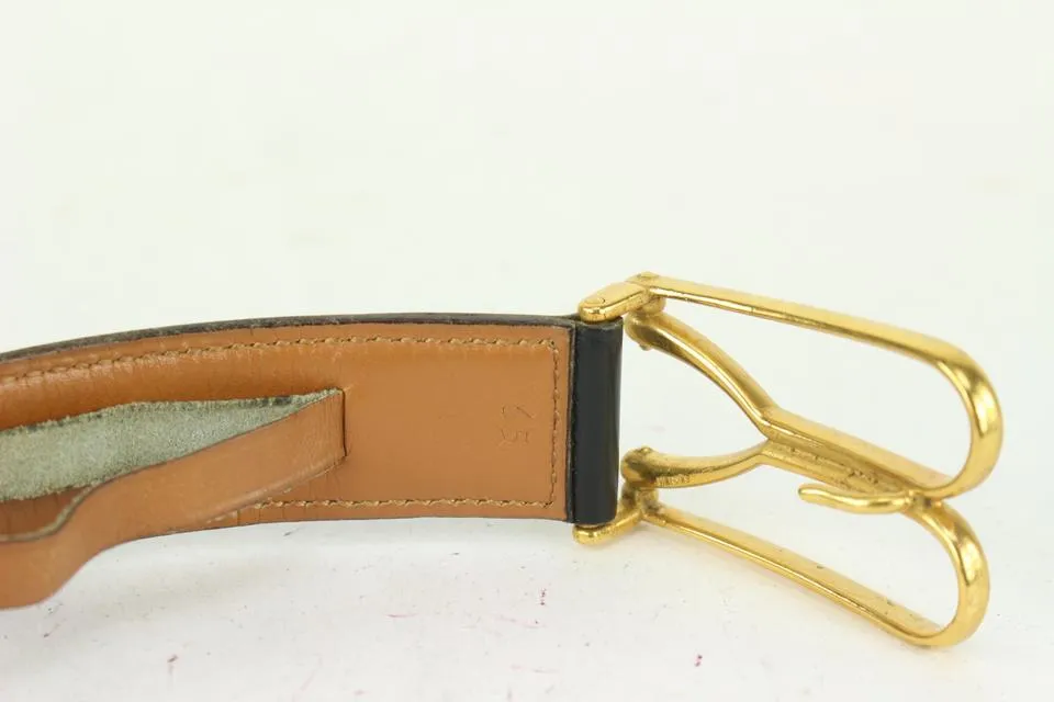 Hermès Black x Gold Wishbone Horseshoe Belt 823her26