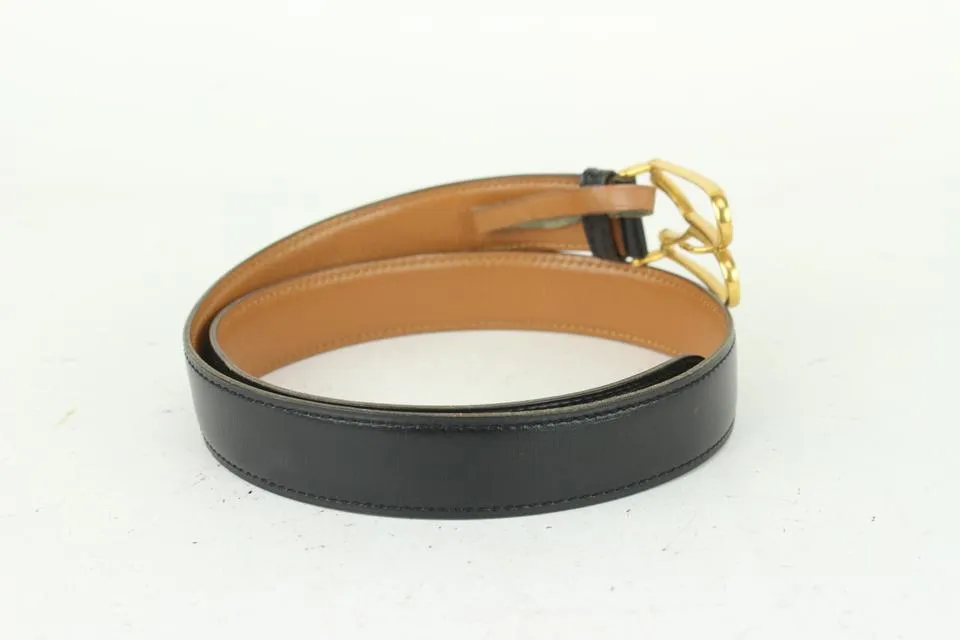 Hermès Black x Gold Wishbone Horseshoe Belt 823her26