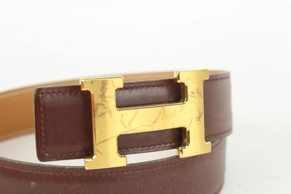 Hermès Brown x Gold 32mm Reversible H Logo Belt Kit 11her721