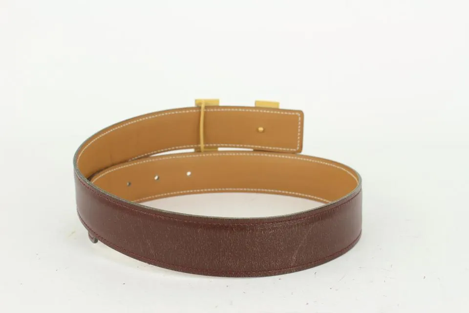 Hermès Brown x Gold 32mm Reversible H Logo Belt Kit 11her721