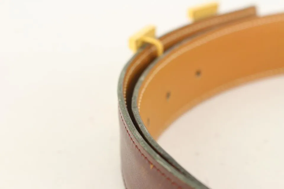 Hermès Brown x Gold 32mm Reversible H Logo Belt Kit 11her721