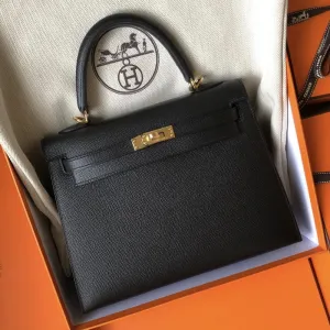 Hermès Kelly 25 Noir (Black) Sellier Epsom Gold Hardware GHW