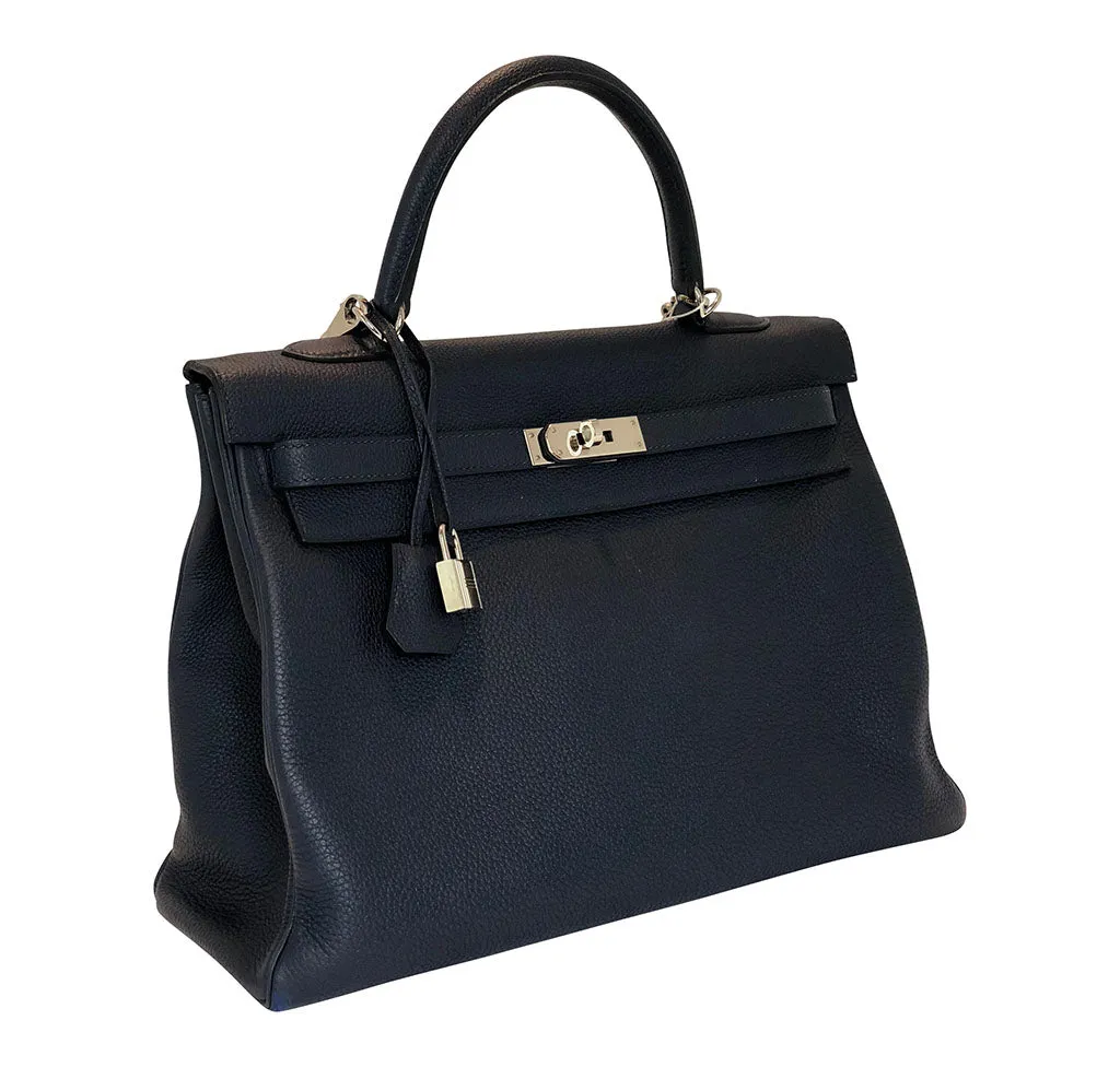 Hermès Kelly Retourne 35 Bleu Nuit Togo PHW Bag