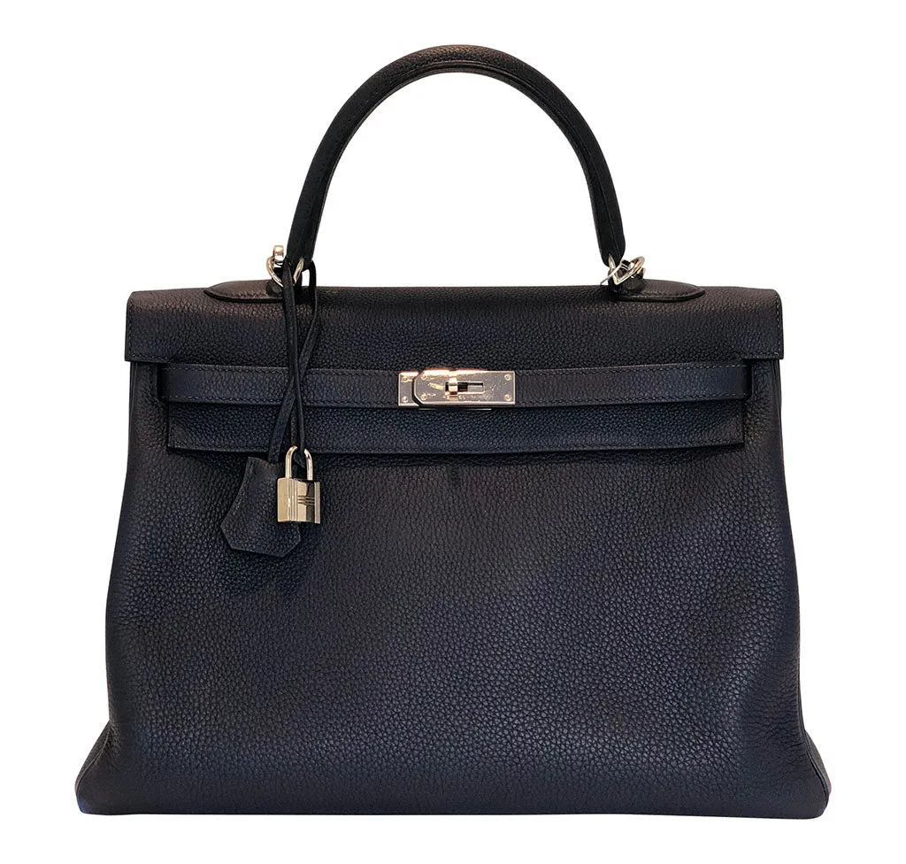 Hermès Kelly Retourne 35 Bleu Nuit Togo PHW Bag
