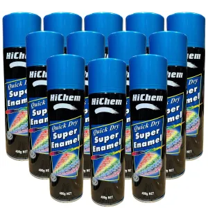 Hichem Quick Dry Super Enamel Spray Paint 12 Cans - Silver Blue
