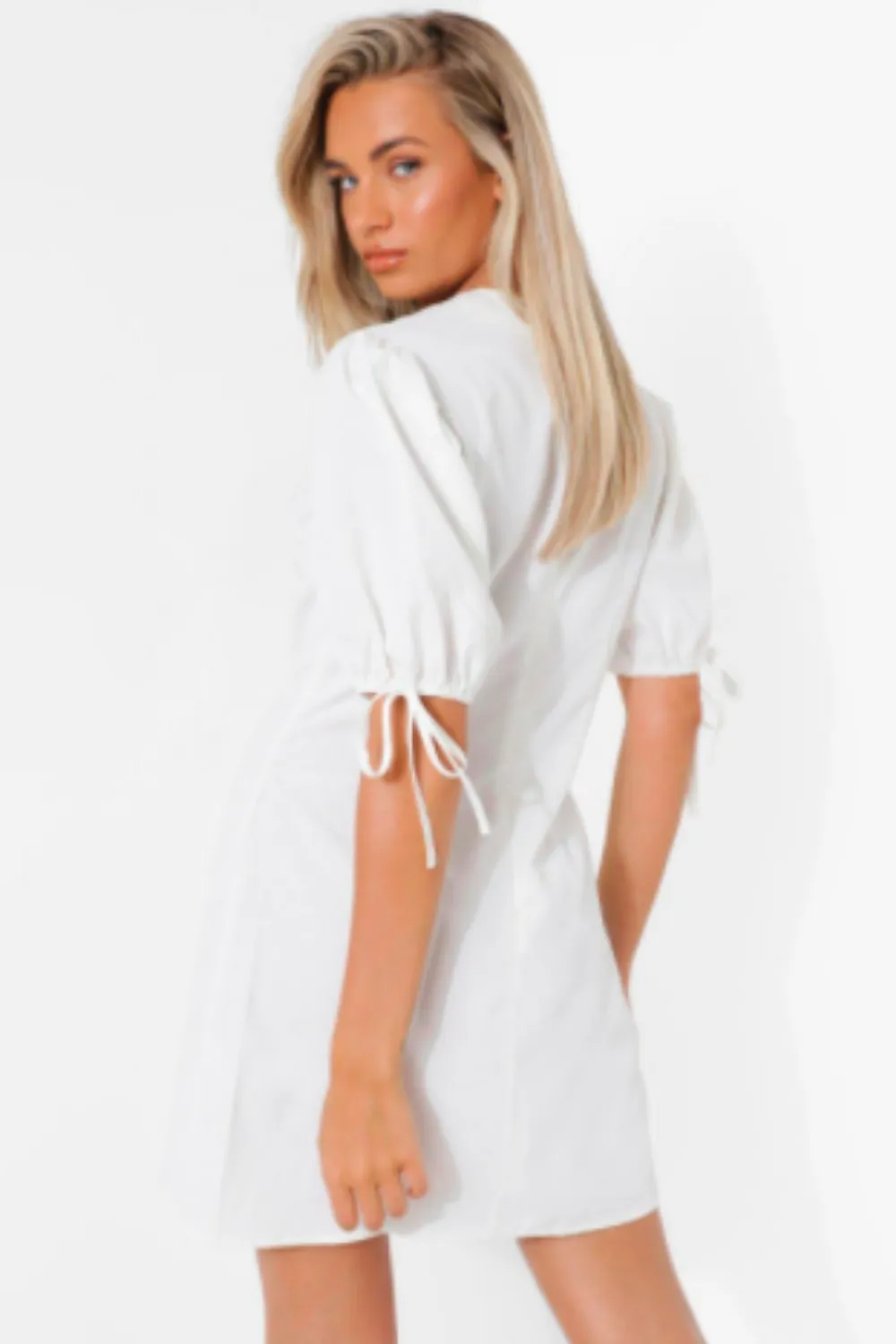 High Neck Puff Sleeved Mini Dress