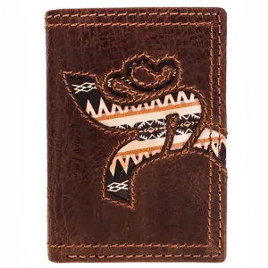 Hooey Roughy Laser Cut Hands Up Leather Trifold with Aztec Inlay Wallet