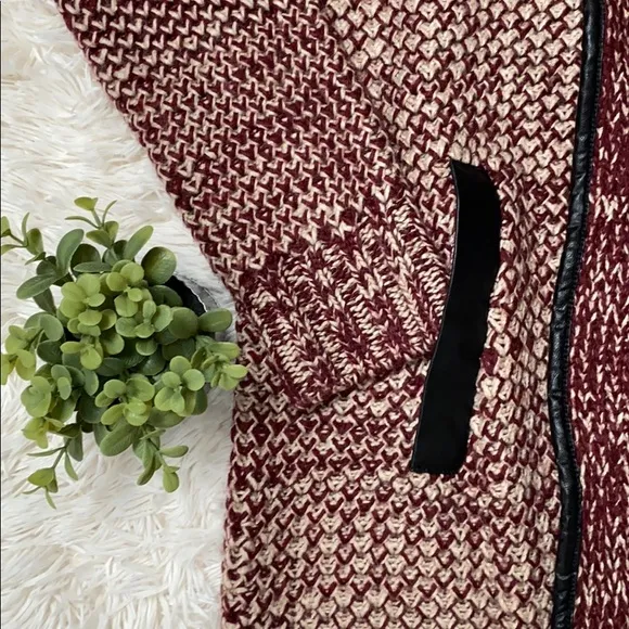 🎉HP🎉 THML Lucine Faux Leather Trim Cardigan 💗Cranberry