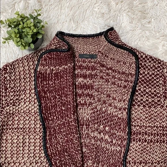 🎉HP🎉 THML Lucine Faux Leather Trim Cardigan 💗Cranberry