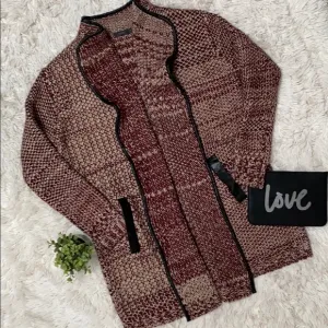 🎉HP🎉 THML Lucine Faux Leather Trim Cardigan 💗Cranberry