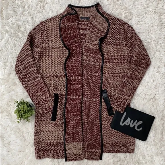 🎉HP🎉 THML Lucine Faux Leather Trim Cardigan 💗Cranberry