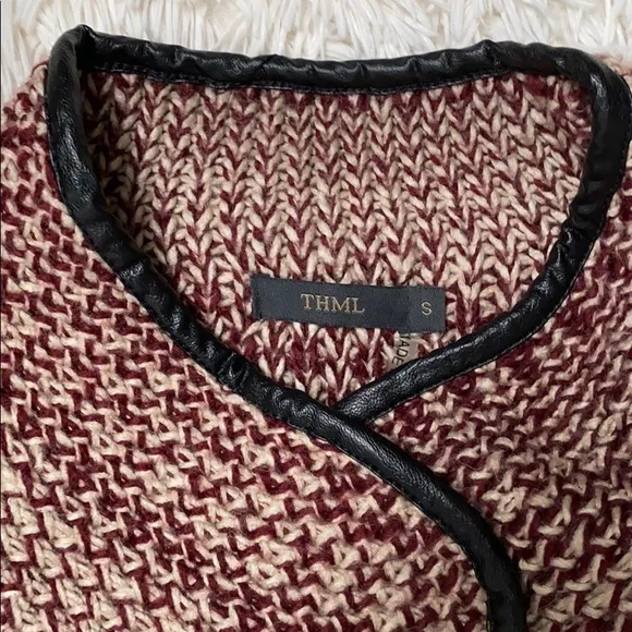 🎉HP🎉 THML Lucine Faux Leather Trim Cardigan 💗Cranberry