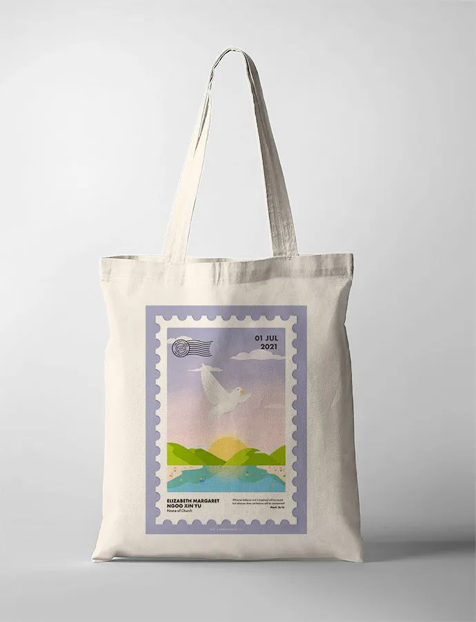 I Am Baptised Postage Stamp Tote Bag {Customisable}