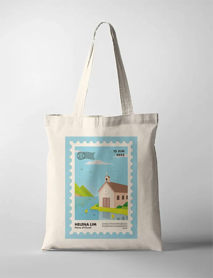 I Am Baptised Postage Stamp Tote Bag {Customisable}