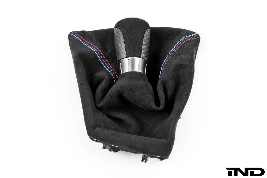 IND F8X M3 / M4 Matte Carbon   Alcantara Shift Boot Set - Straight Stitch