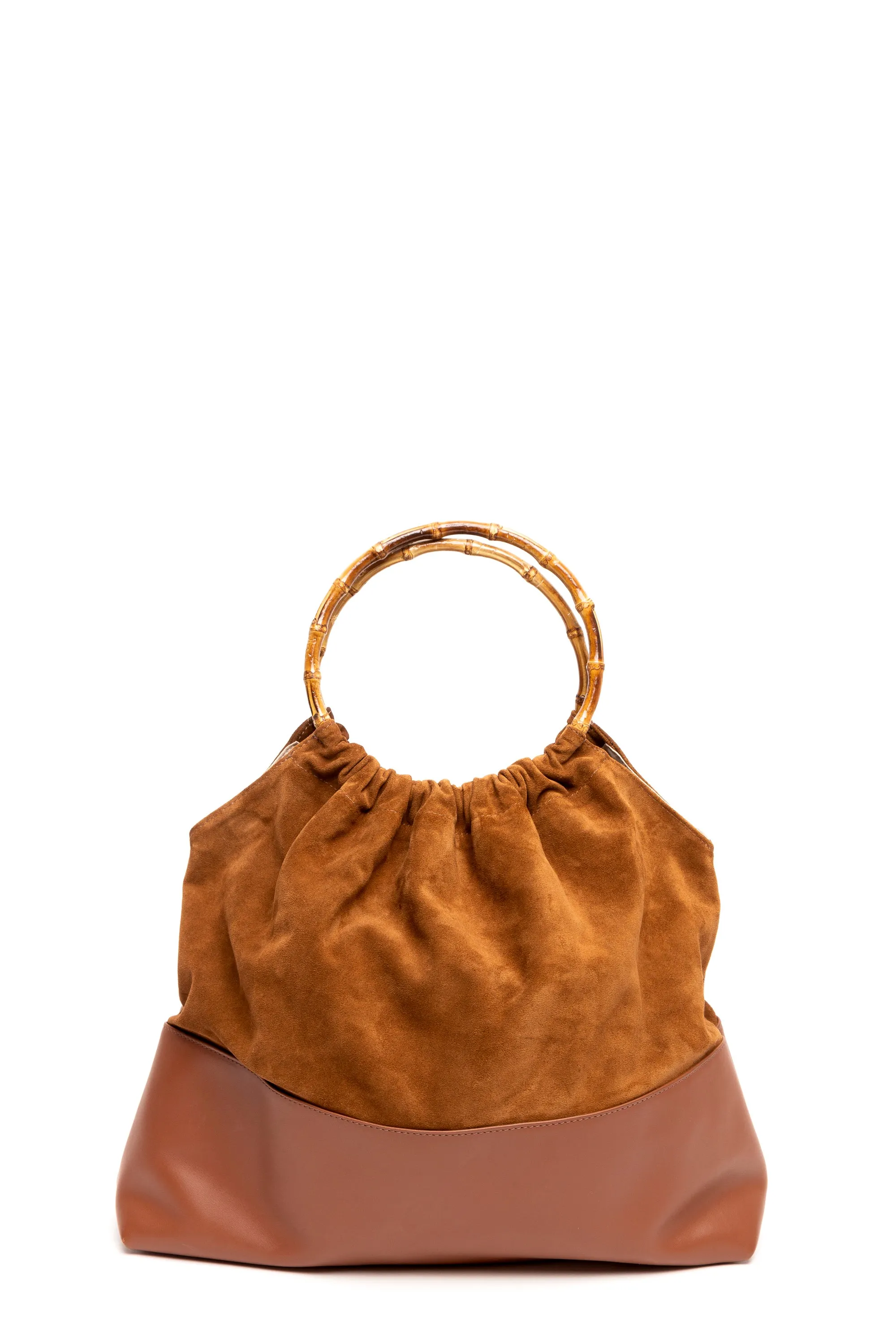 Ines Caramel Leather & Suede Bamboo Handle Bag
