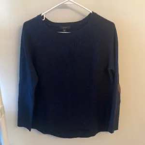 J. Crew Sz XS 100% Wool Black Sweater With Leather Elbow Trim