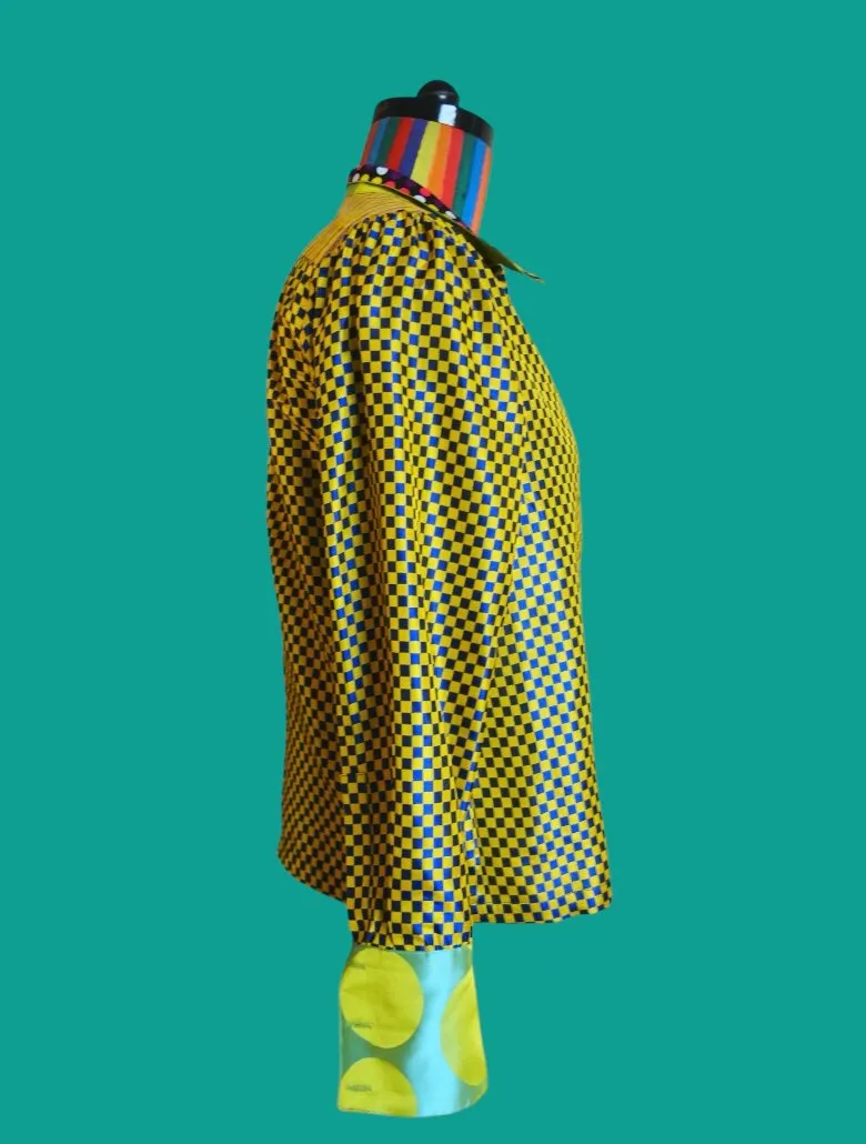 Jacquard Weave Silk Check Shirt