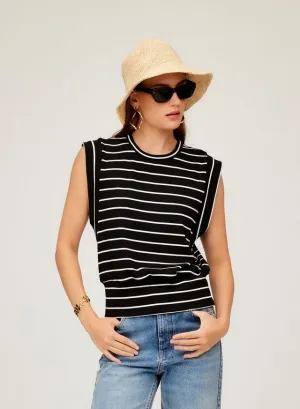 JANICE SPACE STRIPE RIB EXTENDED SLEEVE TOP