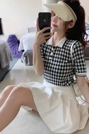 JENNA Plaid Knit Shirt (Black)