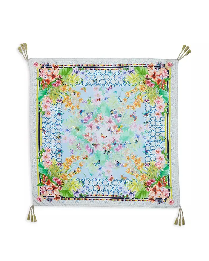 Johnny Was Cozumel Scarf Flower Silk Square Large Butterfly Green Scarves Tassels New