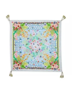 Johnny Was Cozumel Scarf Flower Silk Square Large Butterfly Green Scarves Tassels New