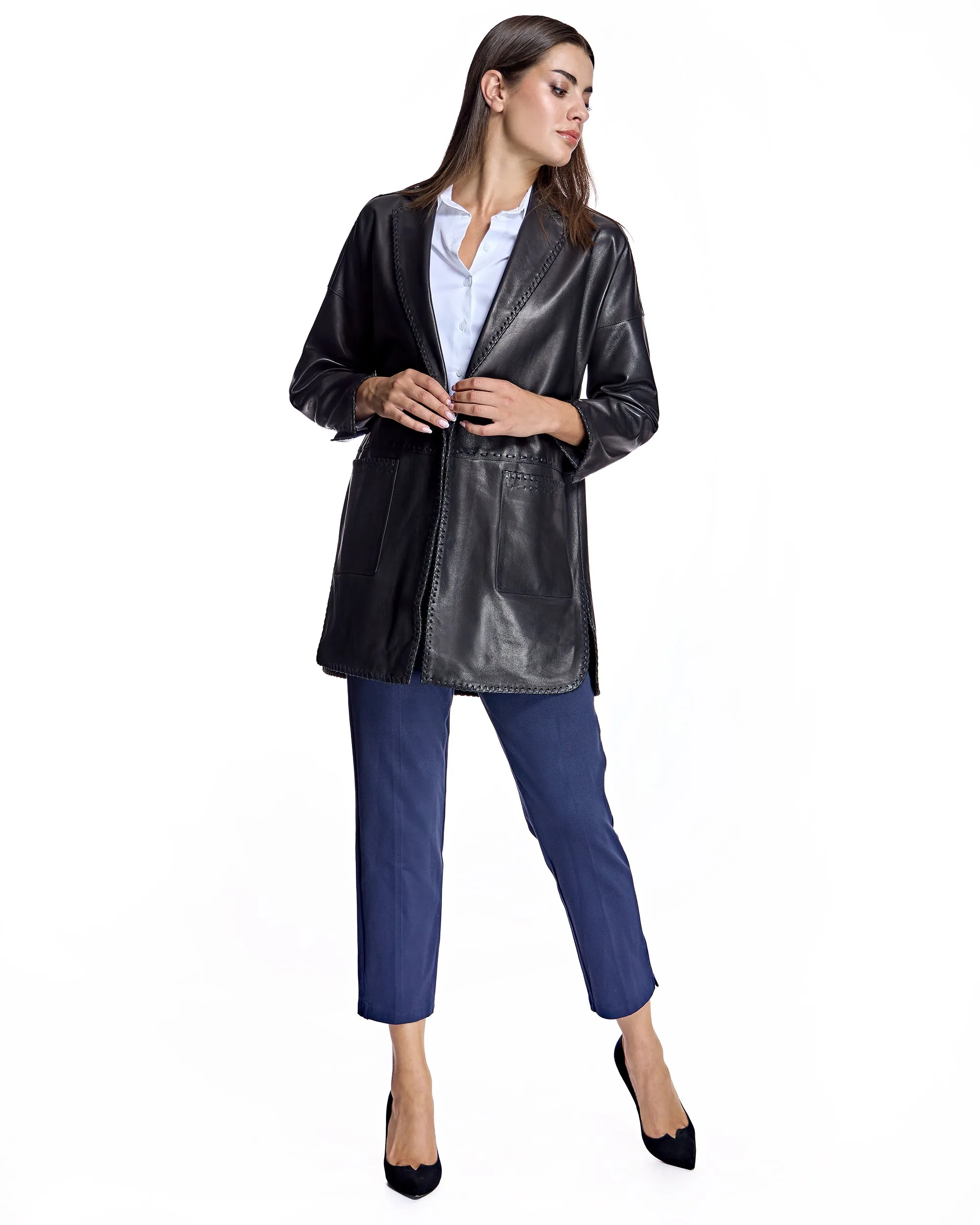 Julia and Stella by Maximilian Oversized Leather Blazer
