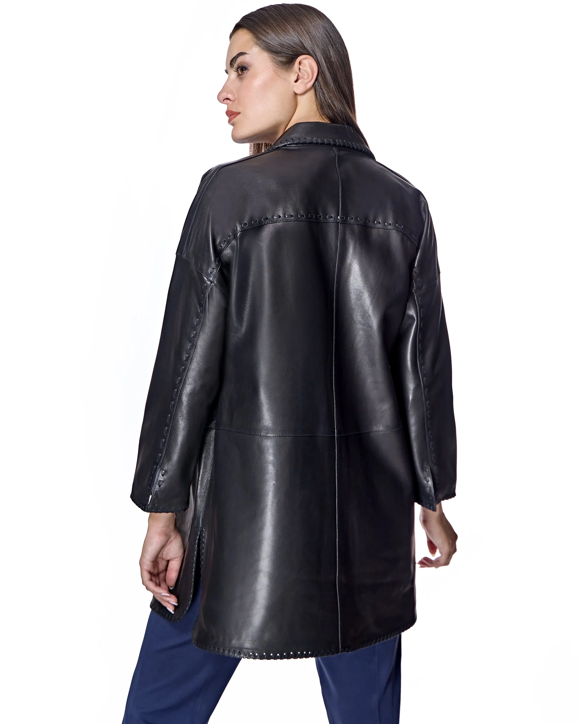 Julia and Stella by Maximilian Oversized Leather Blazer