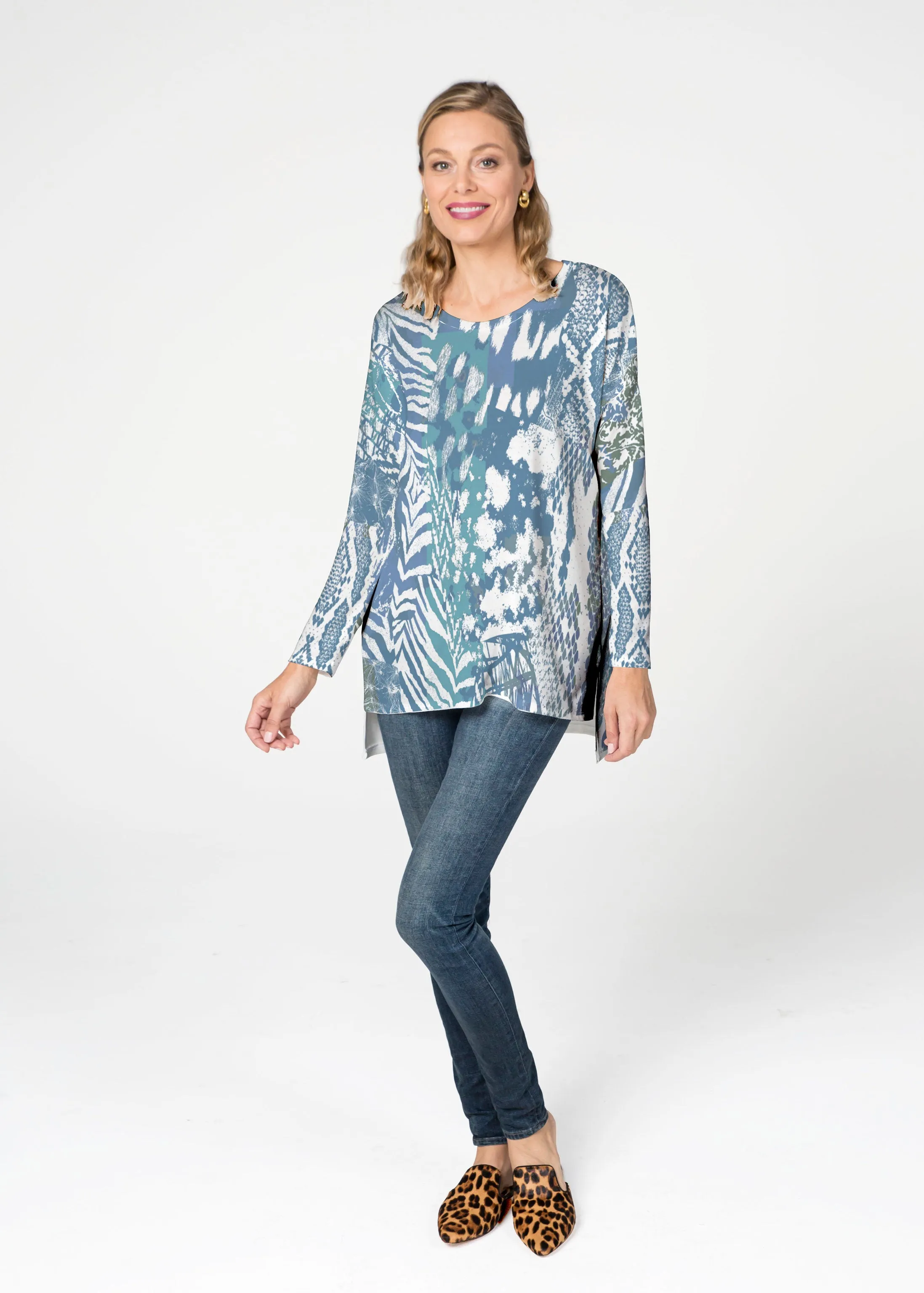 Jungle Warrior Blue (7850) Slouchy Butterknit Top