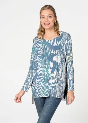 Jungle Warrior Blue (7850) Slouchy Butterknit Top